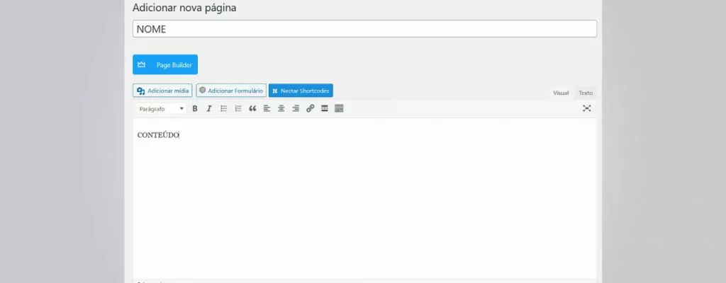 Defina o nome e conteúdo da página