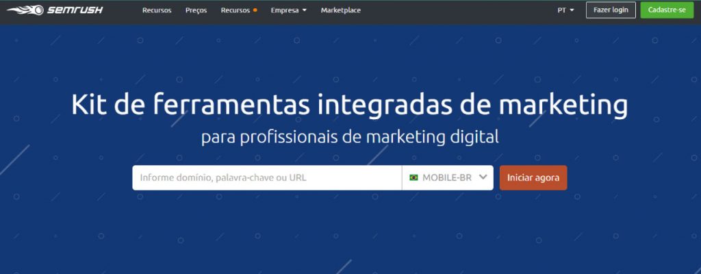 `Plataforma de análise de palavra-chave: SemRush